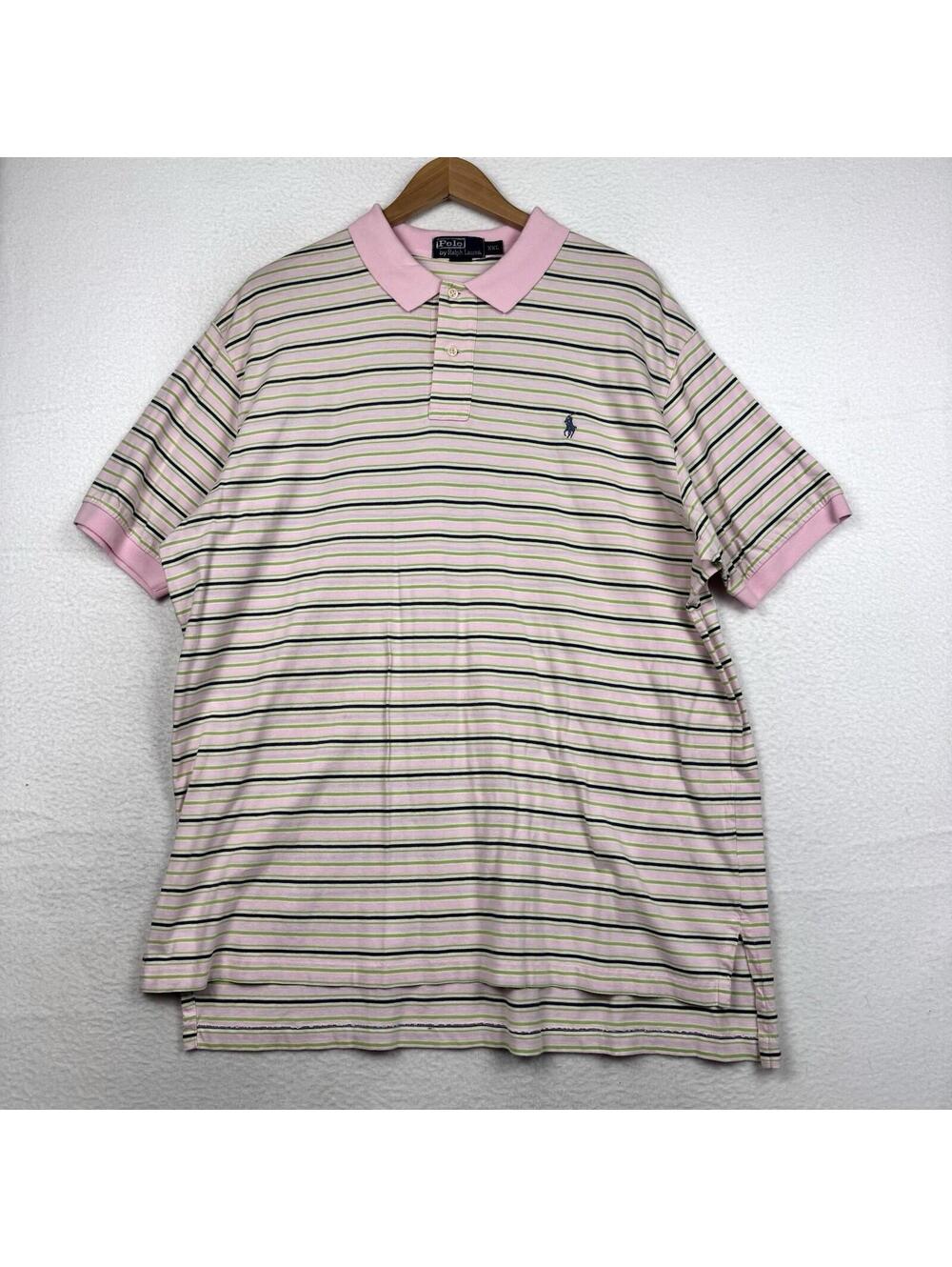 Vintage Polo Ralph Lauren Mens XXL Pink Striped Short Sleeve Shirt Hip Hop Kanye